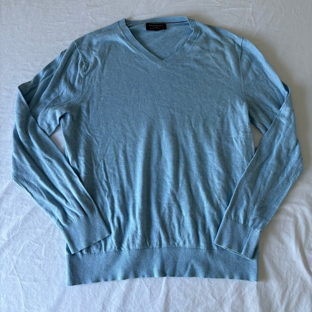 Banana Republic Luxe Sweater Collection Mens Large Blue V-Neck Cotton Blend Knit
